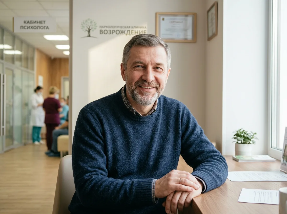 Фото пациента Павел Р., мужчина около 48 лет, портрет для отзыва на сайте наркологической клиники